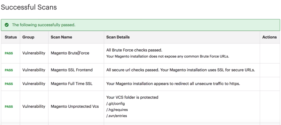Passed Magento Security Scan results